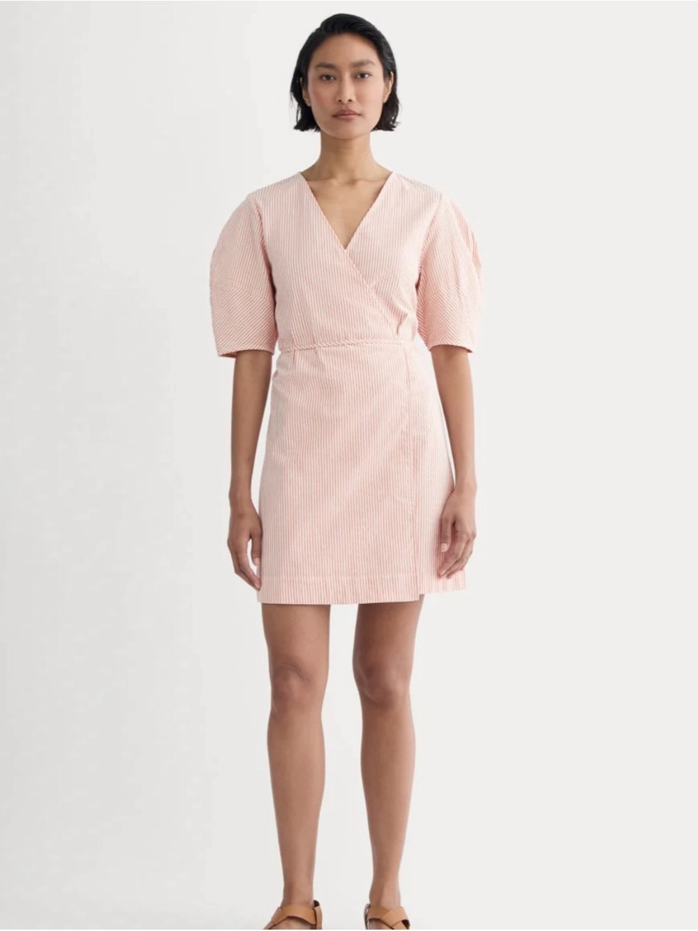 NWT Everlane The Seersucker Mini Wrap Dress | Soft Orange